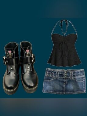 Dr. Martens Black Ankle Boots with Pink Heart Accent